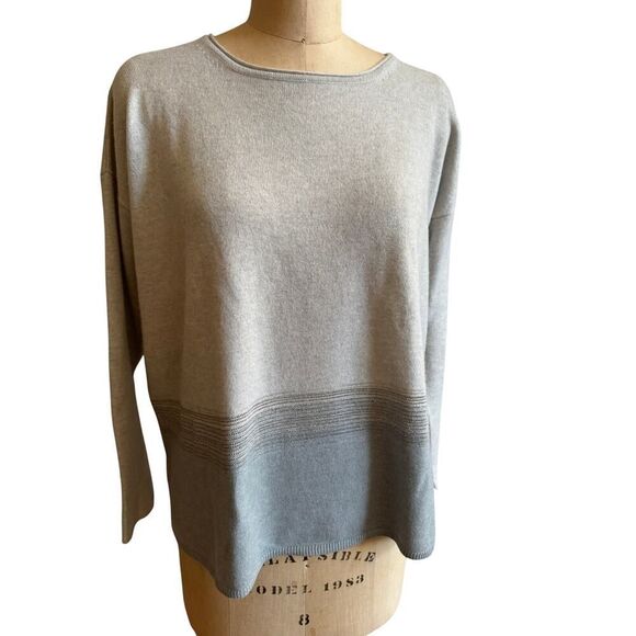 TONET Italy Gray Blue Virgin‎ Wool Silk Cashmere Sweater Sparkle EUC 10 12 - Picture 1 of 3
